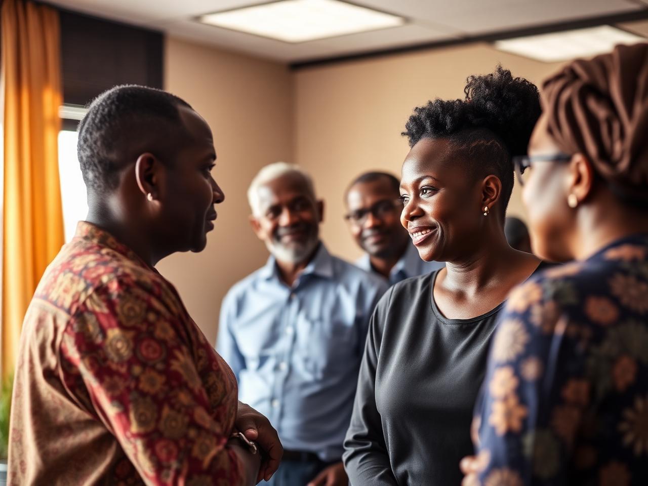 French interpreter with a West African family at a community clinic