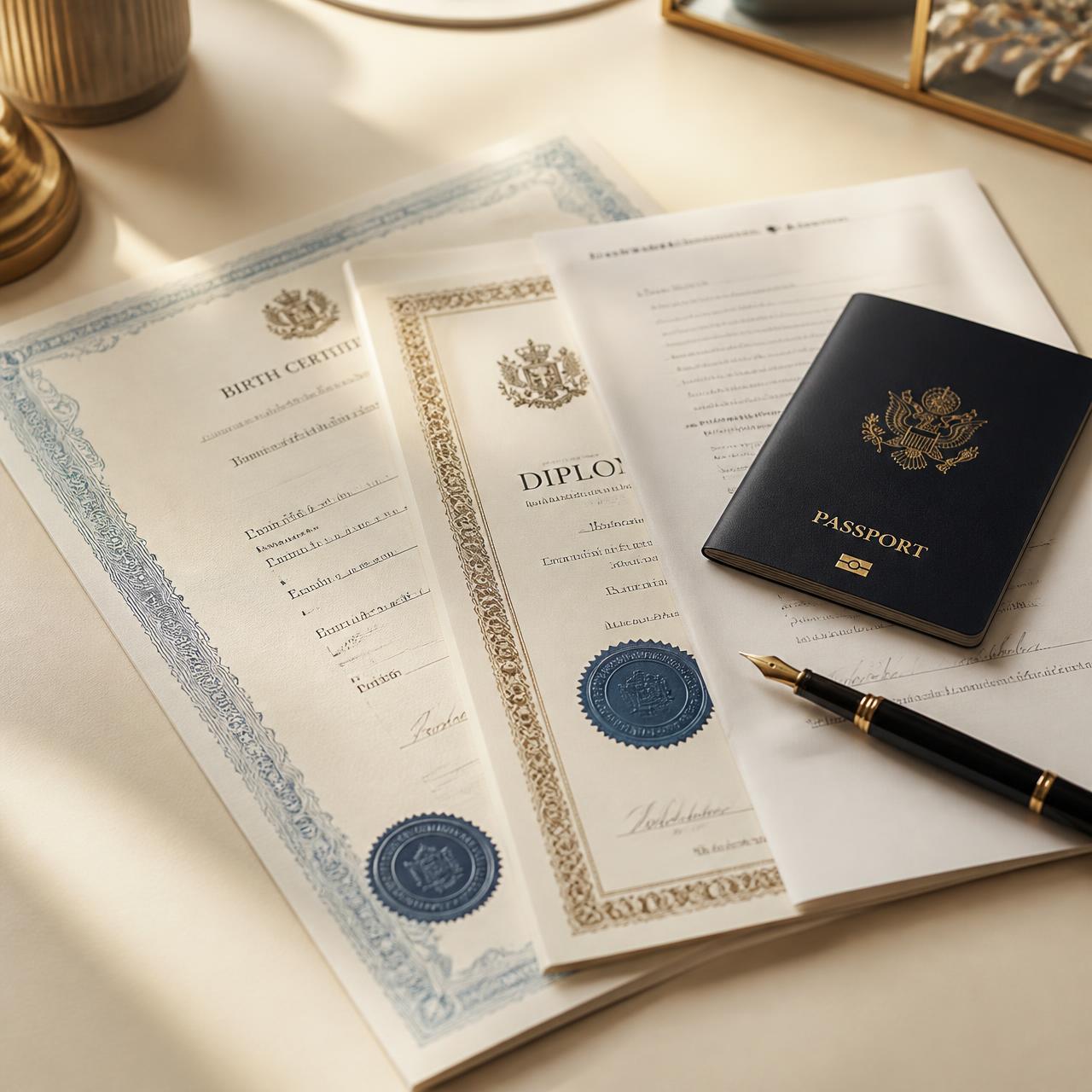 Certified translation documents with notary seal and passport