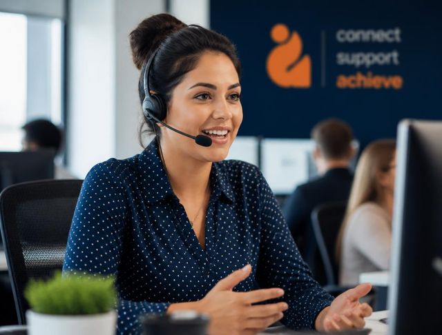 Bilingual coordinator with a headset connecting an over-the-phone interpreting call