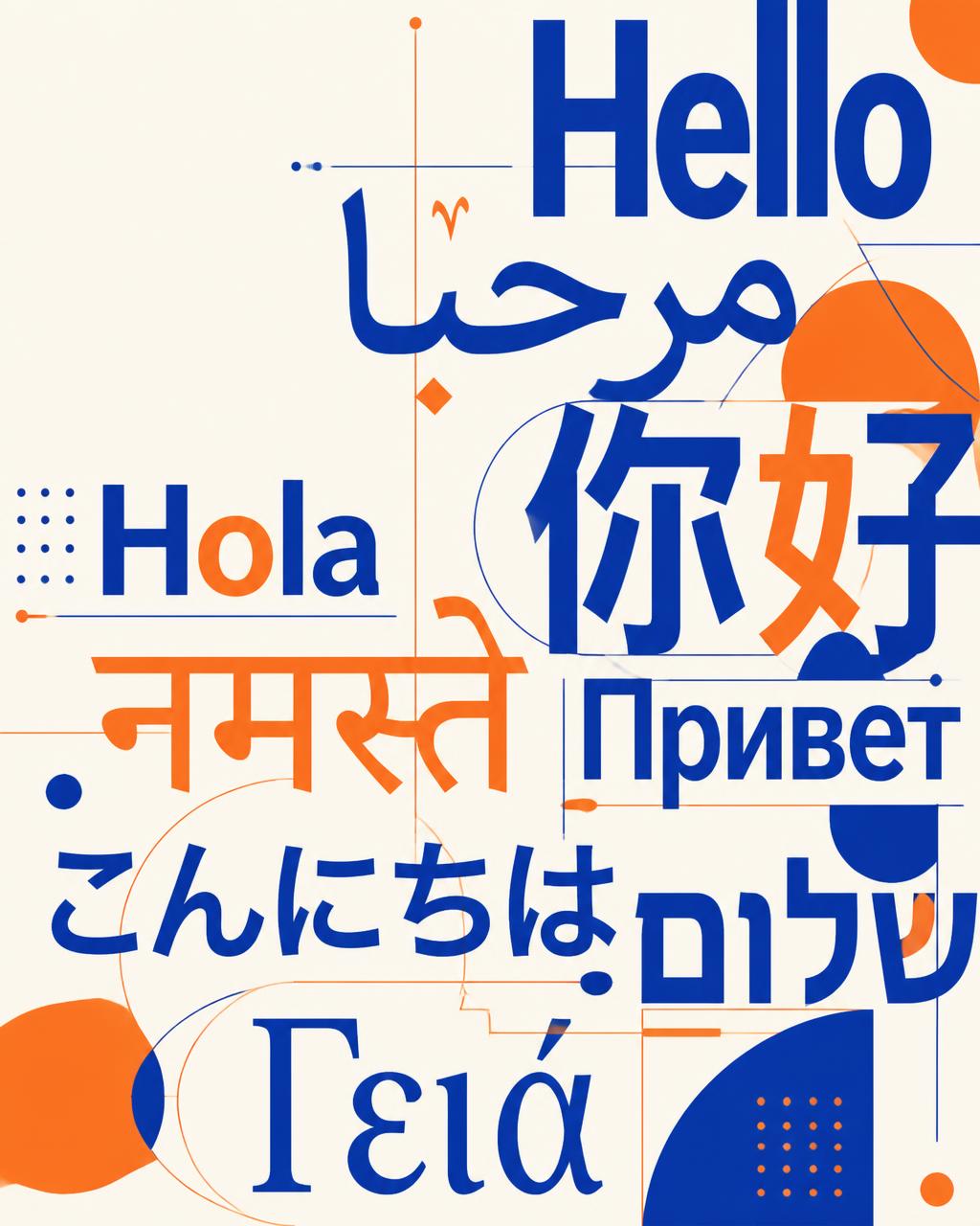 Abstract typographic composition of greetings in multiple world languages in Bylyngo brand colors